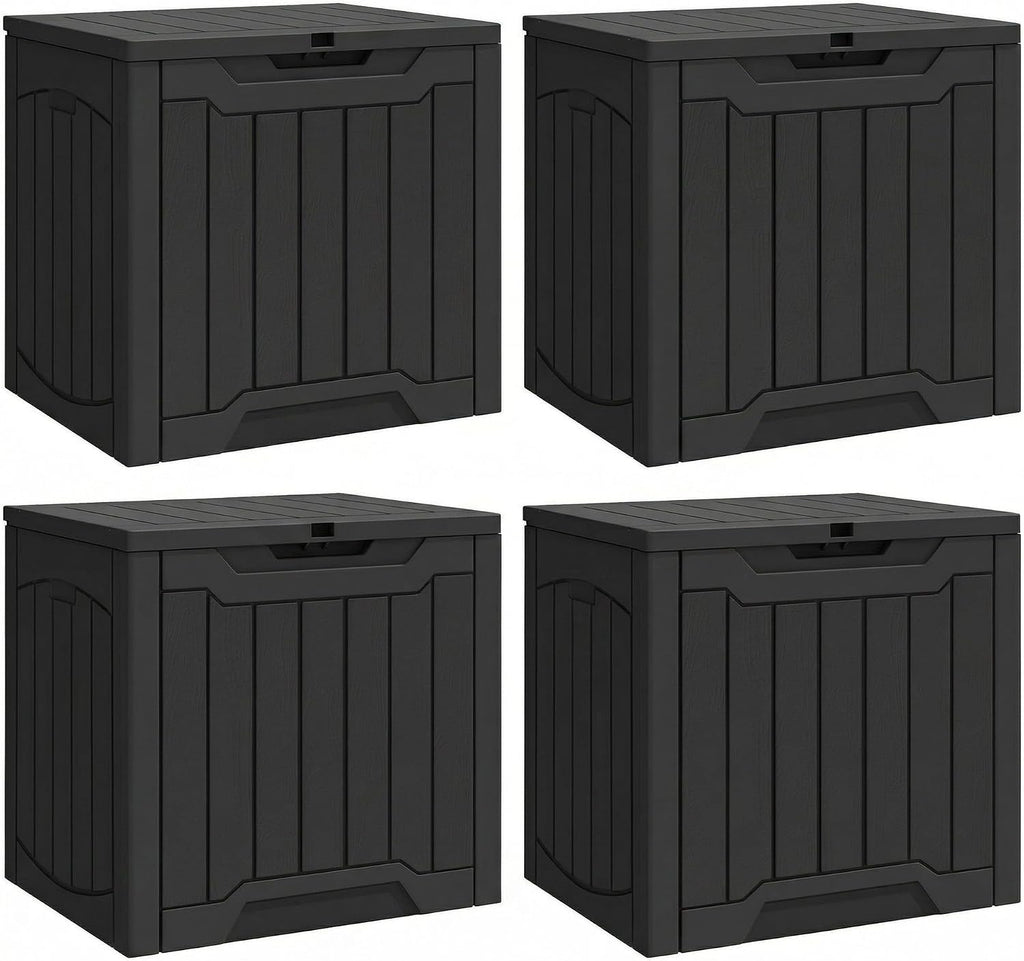 YITAHOME 31 Gallon Deck Boxes Set of 4, Lockable Outdoor Storage Bins for Patio Cushions, Garden Tools, Weather-Resistant Resin Storage Solution, Black