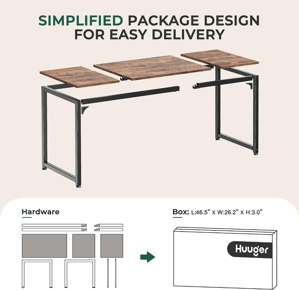 Huuger Computer Desk, 63 Inch Office Desk, Gaming Desk with Storage, Writing Desk Work Desk for Home Office, Study, Modern Simple Desk, Large Legroom, Metal Frame, Rustic Brown