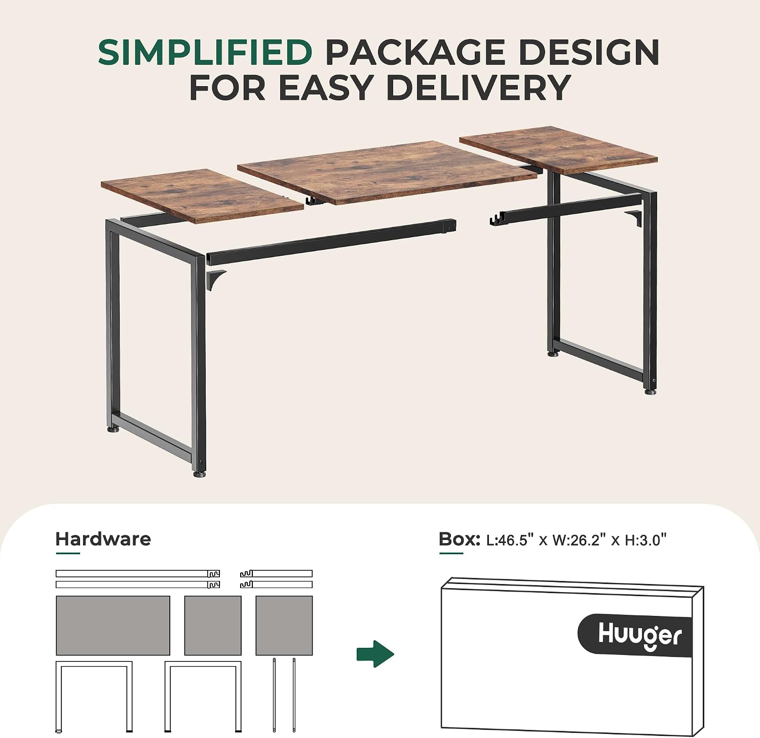 Huuger Computer Desk, 63 Inch Office Desk, Gaming Desk with Storage, Writing Desk Work Desk for Home Office, Study, Modern Simple Desk, Large Legroom, Metal Frame, Rustic Brown