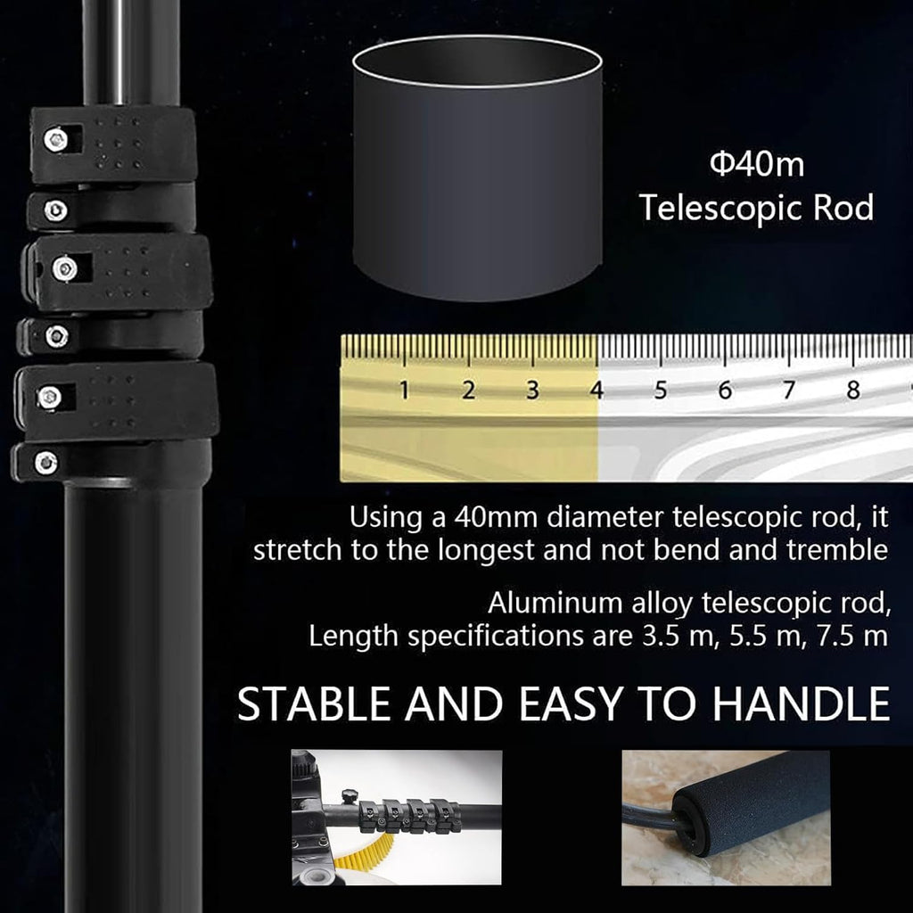 Double Head Solar Panel Cleaning Brush (3.5M / 5.5M / 7.5M), Adjustable Length, Double Brush Head (Rotating), Battery Life: 4-8 Hours, Water Supply Rod Electric Rotating Brush,5.5m