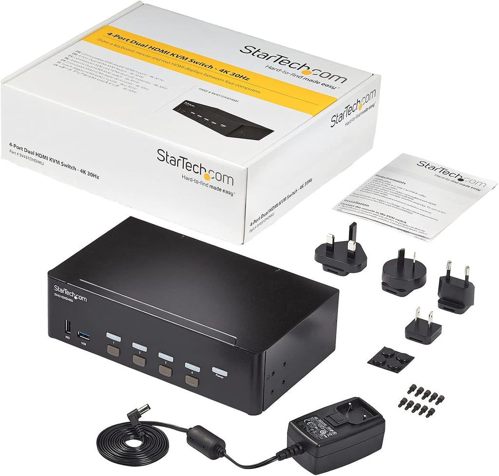 StarTech.com StarTech.com 4-Port Dual Monitor HDMI KVM Switch with Audio & USB 3.0 hub - 4K 30Hz - 4 PC Mac Computer KVM Switch Box for HDMI Display , TAA (SV431DHD4KU)