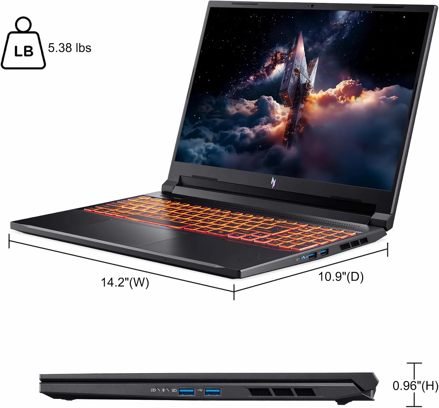 acer Nitro V 16 AI Gaming Laptop 16' WUXGA IPS 180Hz AMD Zen 4 Octa-Core Ryzen 7 260 64GB RAM 1TB SSD GeForce RTX 5050 (Up to 421 AI Tops) Backlit Win11 w/ICP Hub