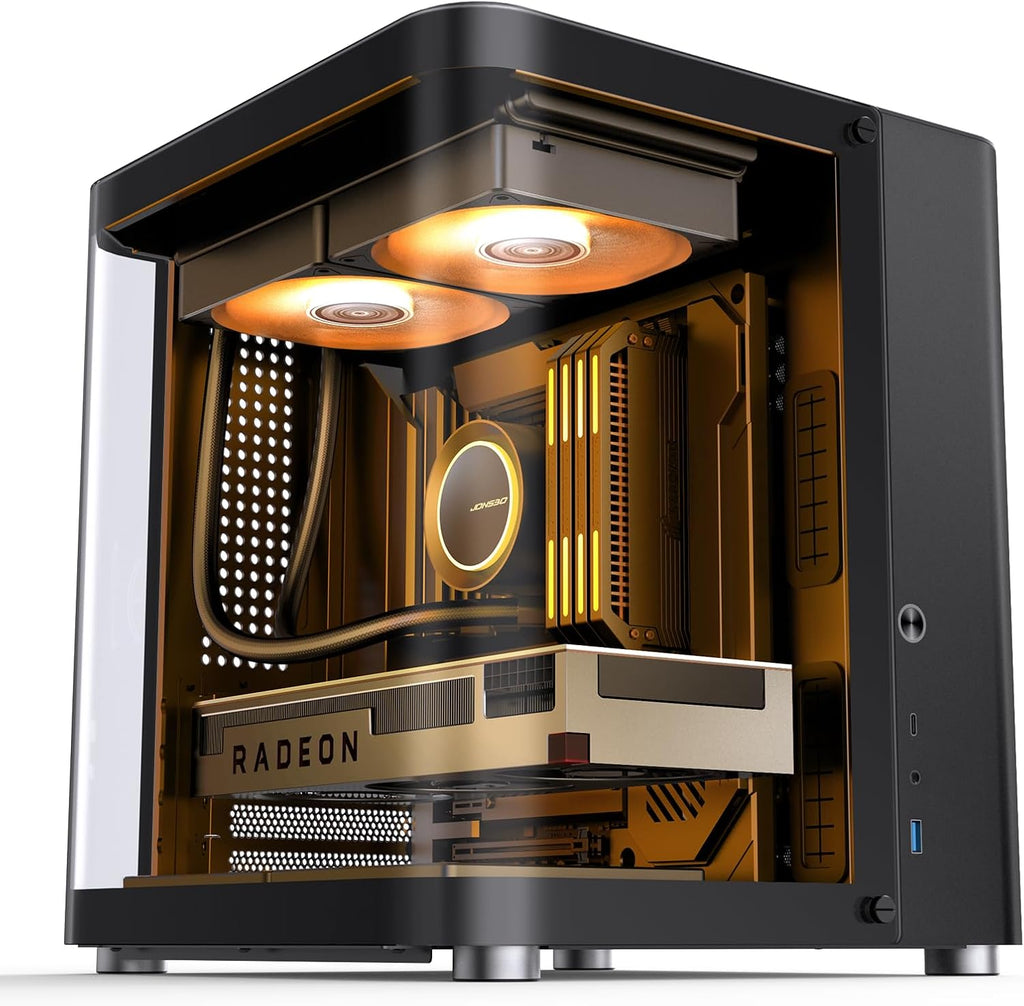 JONSBO TK-1 Black Micro ATX Mini Tower Computer CASE, Hyperboloid Glass Design, Separated Cabinet Structure, Al Alloy Shell Matx Desktop PC Case, Support ATX Power supply/240 AIO, Black