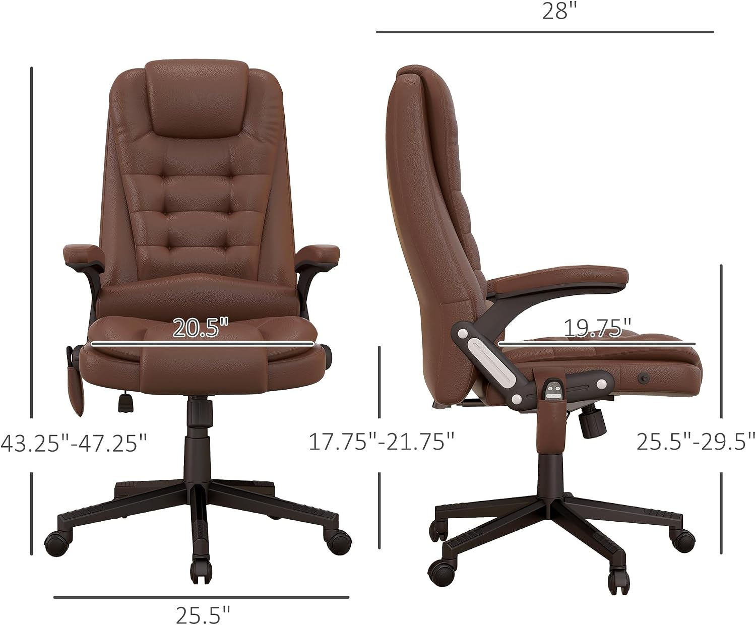 HOMCOM High Back Vibration Massage Office Chair with 6 Vibration Points, Heated Reclining PU Leather Computer Chair with Armrest and Remote, Brown