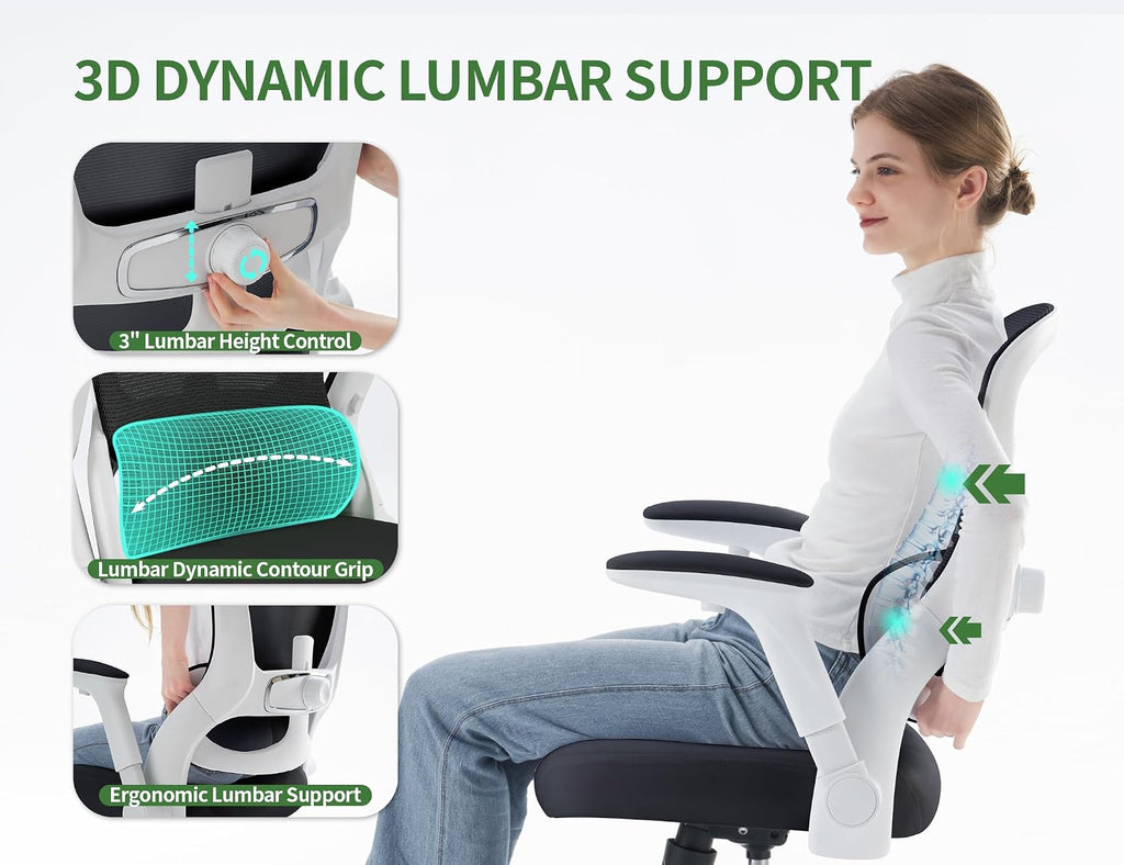 Ergonomic Office Chair - Computer Desk Chairs Comfy, Mesh High-Back Gaming Chair with Adjustable Lumbar Support, Executive Task Chair for Adults, Comfortable for Long Hours (White Black)
