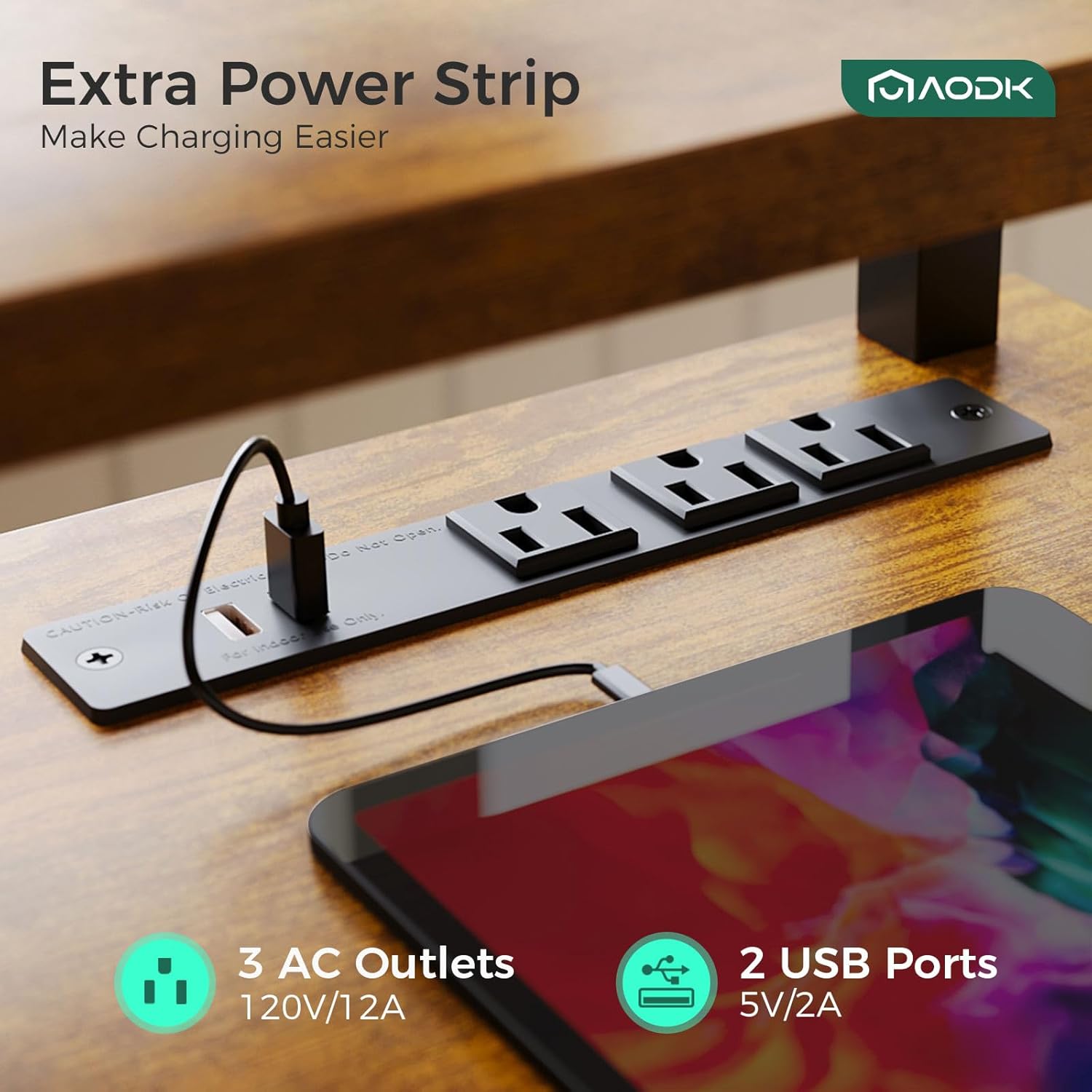 AODK Electric Standing Desk with Drawers & Keyboard Tray, 63 Inch Height Adjustable Gaming Desk with Power Outlets & LED Lights, Sit Stand Table with Monitor Stand for Home, Office, Rustic Brown