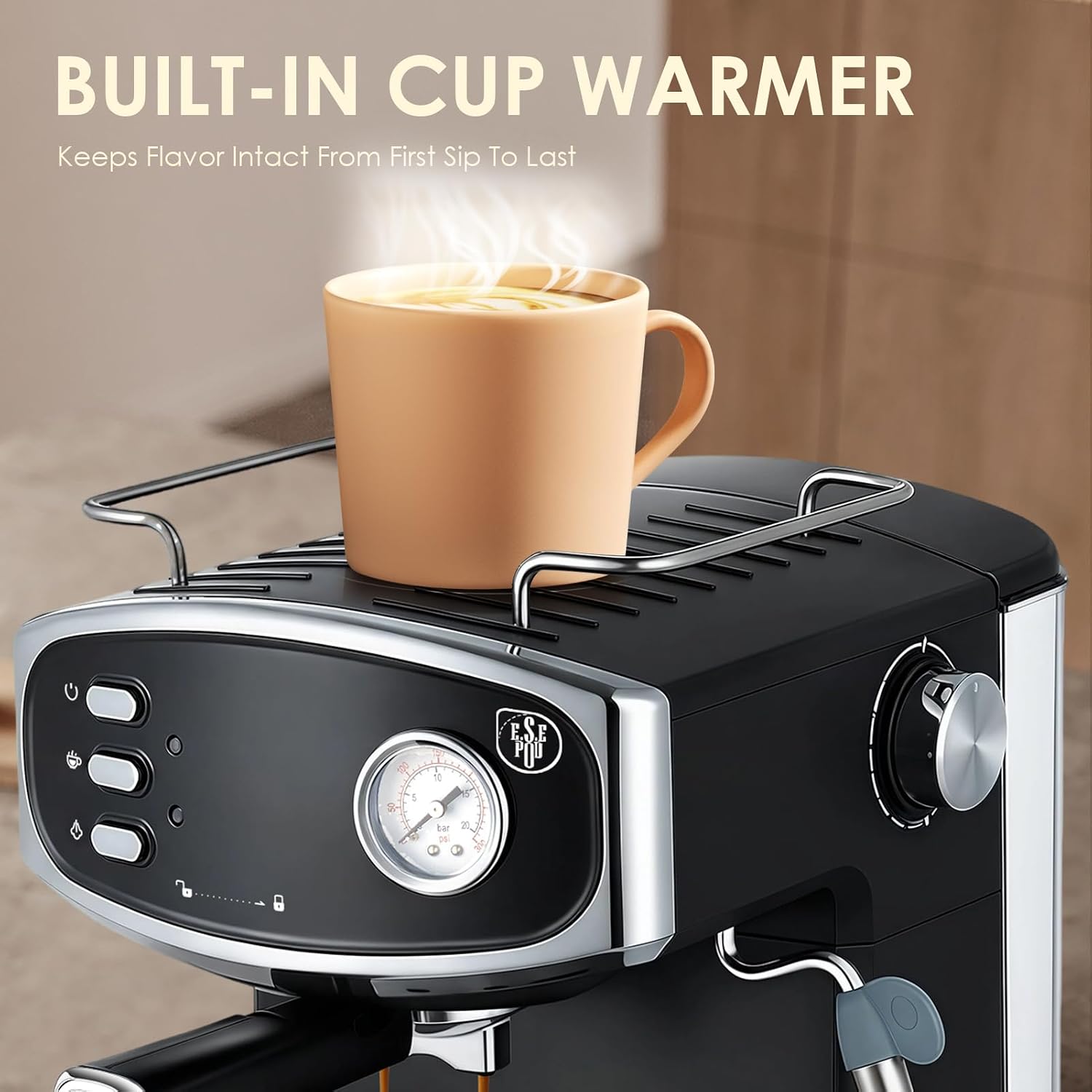 Plum chef 20 Bar Espresso Coffee Maker for Home - Professional Compact Coffee Maker witn Steam Wand Milk Frother, Pressure Gauge, 54oz Tank - Low Noise Fast Brew for Cappuccino, Latte,black