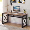 BON AUGURE Computer Desk for Home Office, Sturdy Office Desk, Wide Wood Metal Writing Table, Farmhouse Industrial Gaming Desks (60 Inch, Vintage Oak)