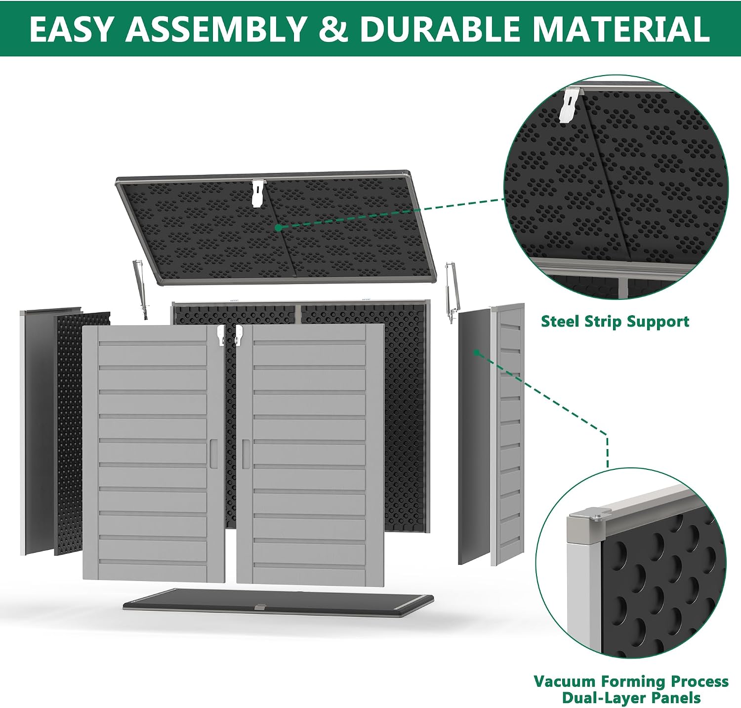 Uhomepro 4.6 Ft. X 4.1 Ft Outdoor Horizontal Storage Shed, Resin Storage Shed with Double Lockable Doors, Ideal for Garbage Can Storage and Garden Tools, Strong Water Resistance