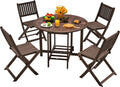 Devoko 5 PCS Patio Furniture, Patio Dining Set Acacia Wood Outdoor Table and Chairs, with 4 Folding Chairs and 37' Round Movable Table, Outdoor Dining Set for Lawn, Balcony, Garden (Deep Brown)