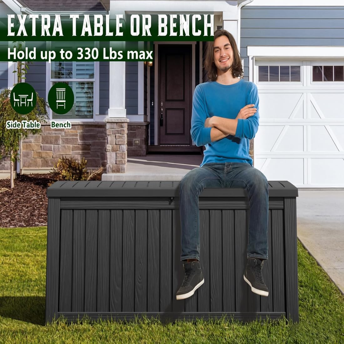 NUNU LAB 180 Gallon Outdoor Storage Box,Resin Large Sturdy Deck Box, Backyard Outside Storage Box Waterproof with Double Wall Panels,Package Delivery Box,Garden Box,Tool Box,Outdoor Hose Storage Bin