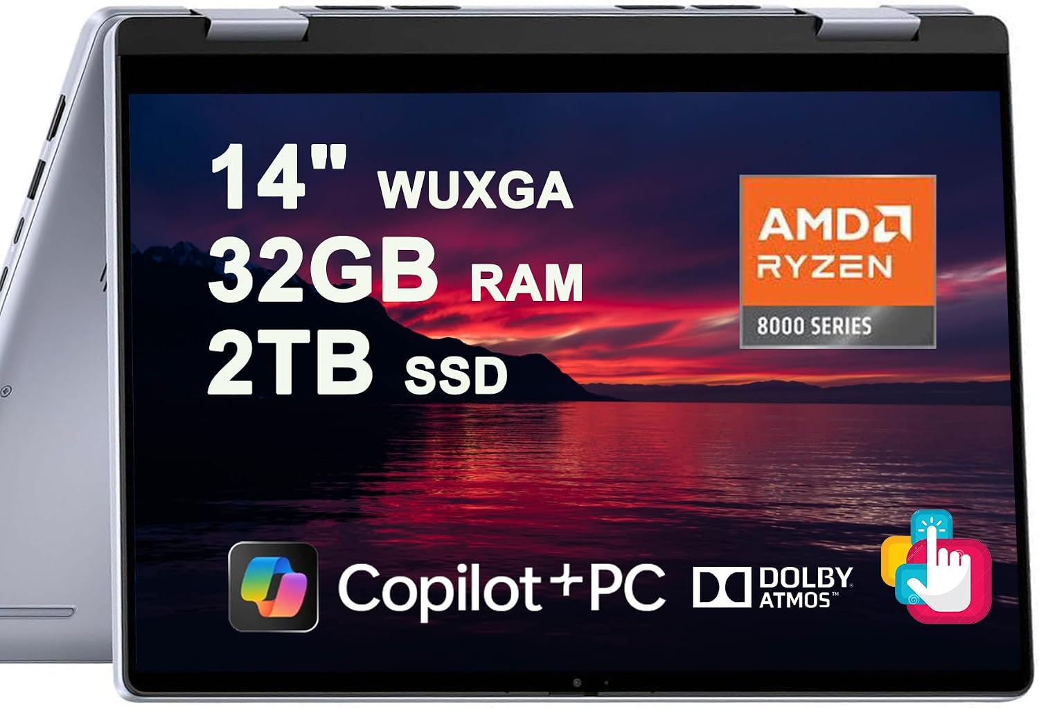 Dell Inspiron 14 7445 2-in-1 Laptop 14' WUXGA Comfortview Touchscreen AMD 6-core Ryzen 5 8640HS (>i7-1355U) 32GB RAM 2TB SSD Backlit for Creator Business Professional Work Win11