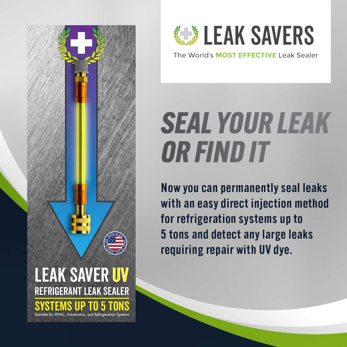Leak Saver Direct Inject UV - Refrigerant Leak Sealer with Added UV Dye to Detect Large Leaks - for AC, Refrigeration, and Automotive Systems Up to 5 Tons - Compatible with All Refrigerants - 3 Packs