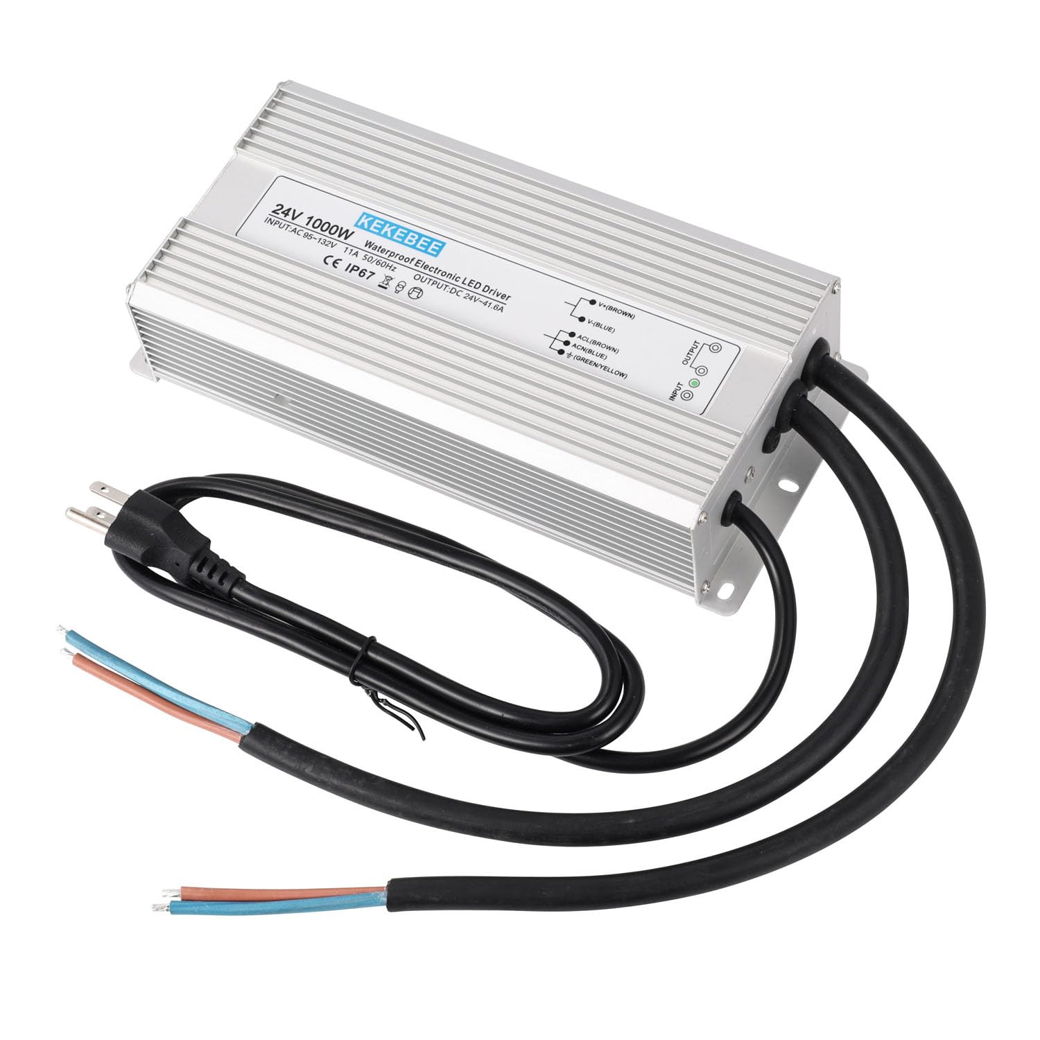 LED Driver 24V1000W Waterproof Power Supply AC95-132V to DC24V41.6A Low Voltage DC Transformer IP67 with 3-pin US Plug Suitable for Indoor and Outdoor LED Lighting and Any 24V DC Devices