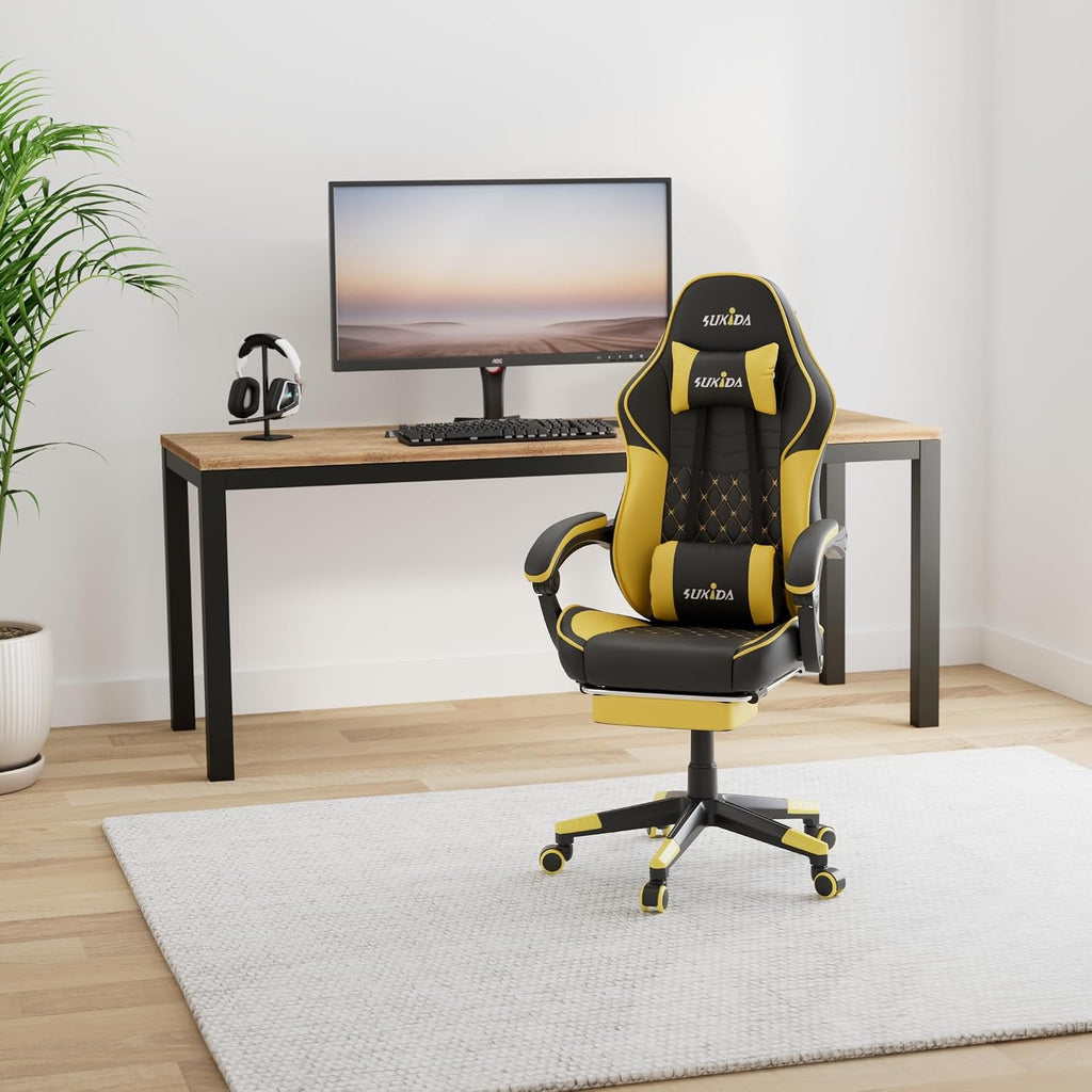 Ergonomic Video Gamer Chairs Gaming Computer Chair Gamer Chairs for Adults Massage Lumbar Support Swivel Height Adjustable Headrest Backrest