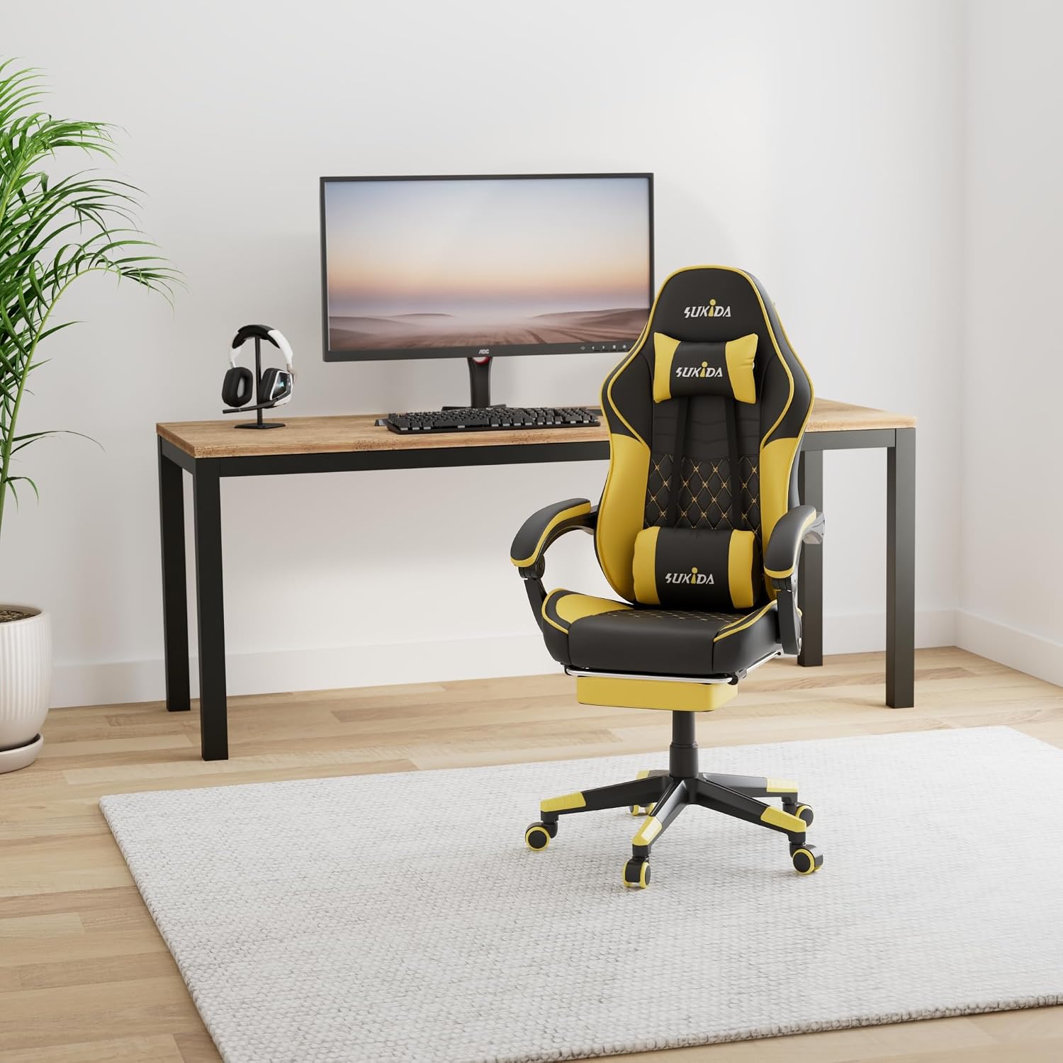 Ergonomic Video Gamer Chairs Gaming Computer Chair Gamer Chairs for Adults Massage Lumbar Support Swivel Height Adjustable Headrest Backrest