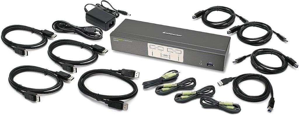 IOGEAR 4-Port DisplayPort KVMP Switch - 4K 30Hz - 2-Port USB 3.1 Hub Rate 5Gbps - Keyboard Mouse Input - 7.1 HD Audio - Front Panel Selector - TAA Compliant - Mac/Win - GCS1904 Black