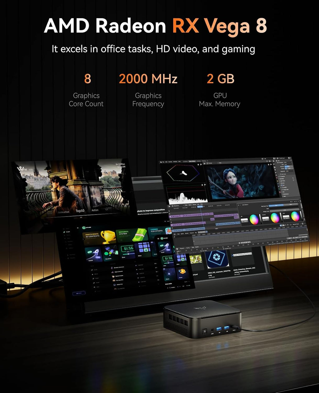 KAMRUI E3B Mini PC, Desktop Computer with 16GB DDR4 RAM 512GB SSD, WiFi 6, Bluetooth 5.2, 4K Triple Display, Full-Function USB-C, 4X USB-A, Ethernet, High-Performance Office PC