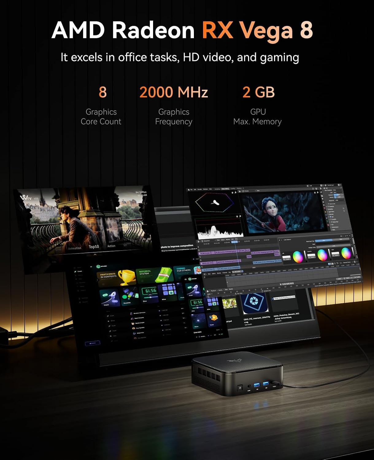 KAMRUI E3B Mini PC, Desktop Computer with 16GB DDR4 RAM 512GB SSD, WiFi 6, Bluetooth 5.2, 4K Triple Display, Full-Function USB-C, 4X USB-A, Ethernet, High-Performance Office PC