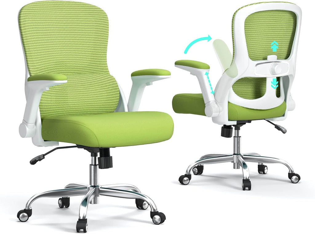 Office Chair Ergonomic Desk Chair Comfy: 400LBS Mesh Computer Chair Ergonomic Gaming Chairs with Wheels Adjustable Lumbar Support and Flip up Armrest-Swivel Executive Chairs Long Hours(Green)