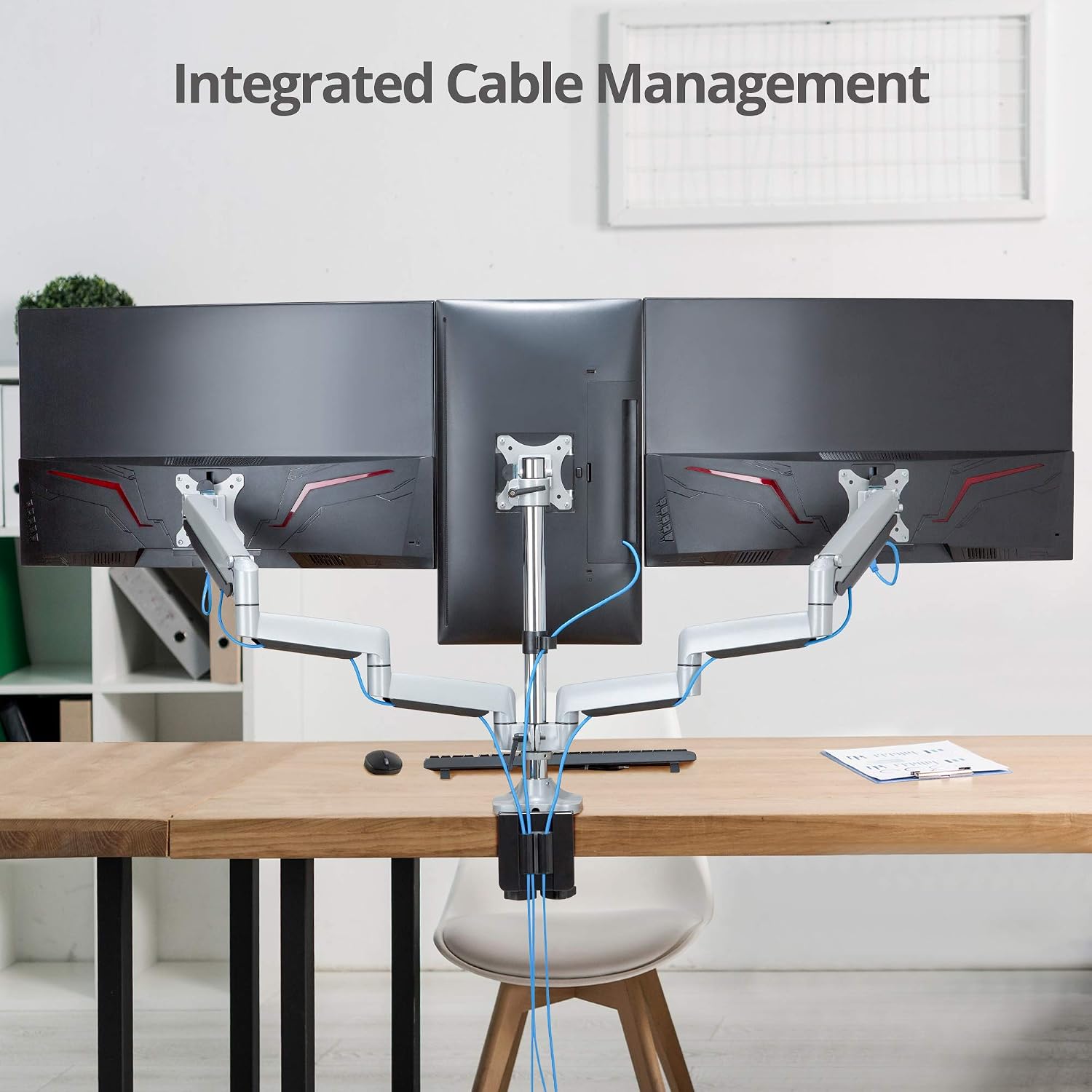 SIIG Triple Monitor Desk Mount-13 to 32',Silver,Premium Gas Spring,for Flat Panel/Curved Monitor,Fully Adjustable, 3 Display(s),Load Bearing 15.4 lbs max Each,VESA 75 x 75, 100 x 100 CE-MT3611-S1