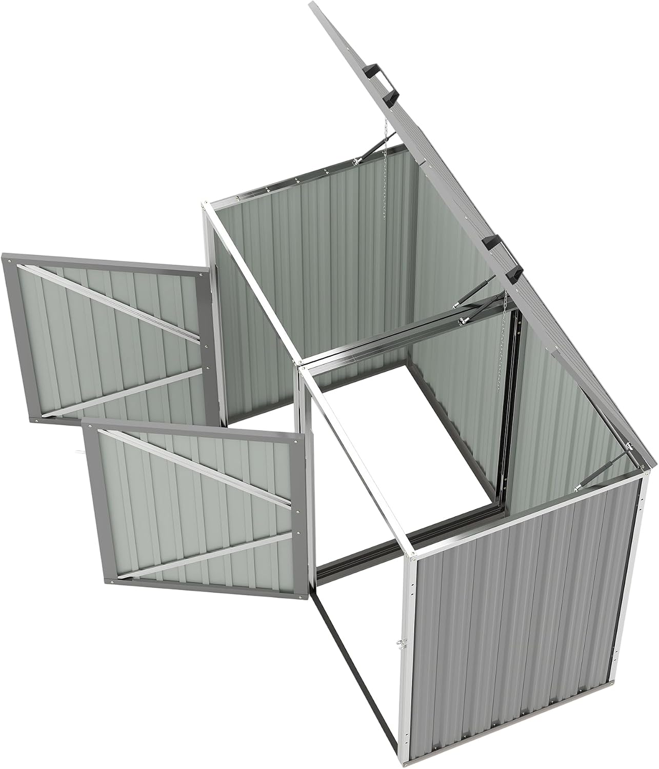 Outdoor Trash Can Storage, Garbage Bin Shed Stores 2 Trash Cans with Pneumatic Support Rod, 54 Cubic feet of Space, Metal Outdoor Storage Shed for Garbage Cans, Garden, Backyard, Patio, Light Gray
