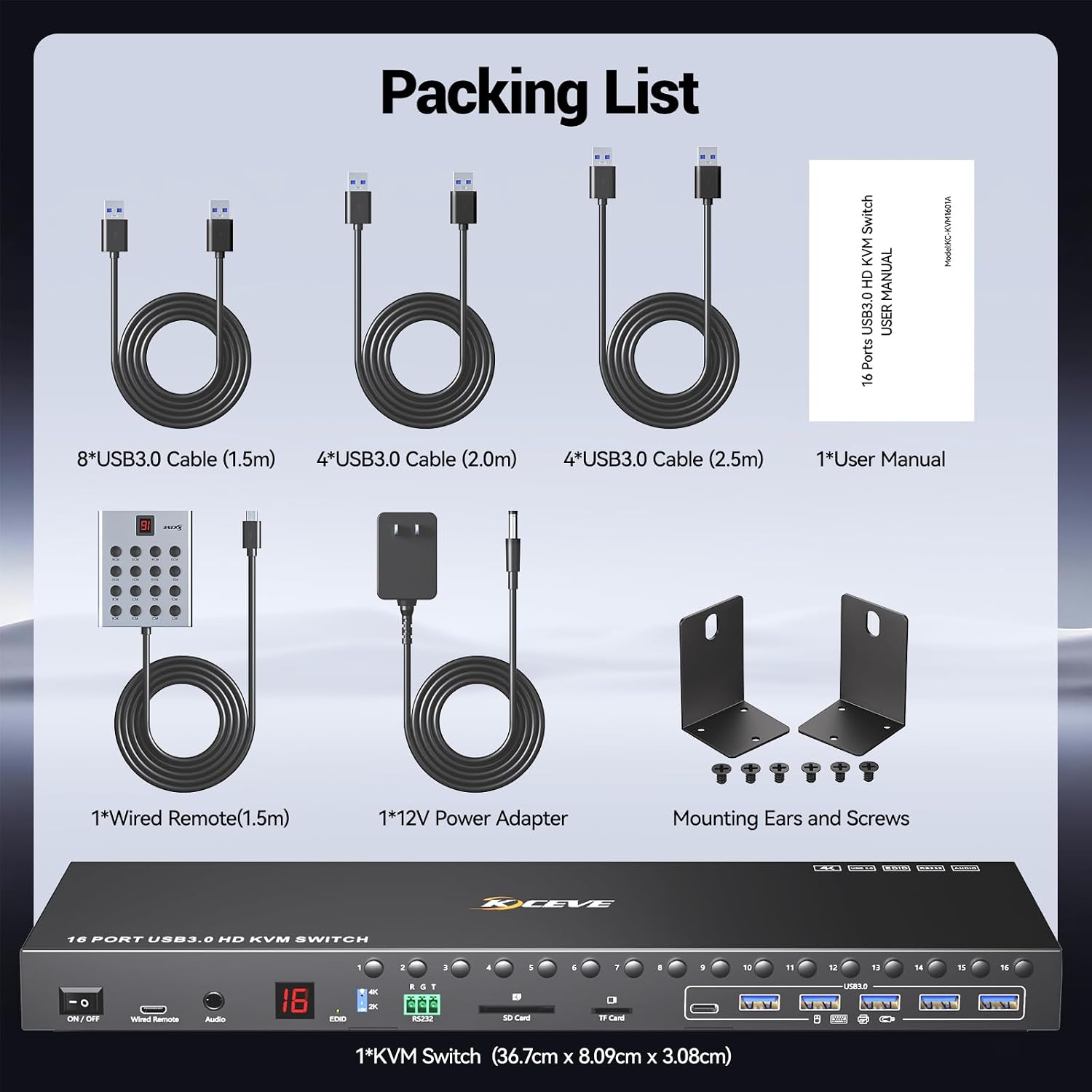 8 Port DisplayPort KVM Switch 4K@60Hz EDID Simulation, USB 3.0 DP KVM Switch for 8 Computers Share 1 Monitor and 4 USB Devices, Audio RS232,Wired Remote, 12V Power Supply & 8 USB Cables Included