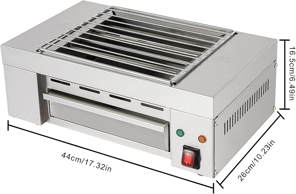 Electric Indoor Grill, 1500W Stainless Steel Commercial Countertop Grill with Removable Griddle Plates for Barbecue Party Buffet, 32-446℉ Temperature, L17.3*W10.2*H6.5in