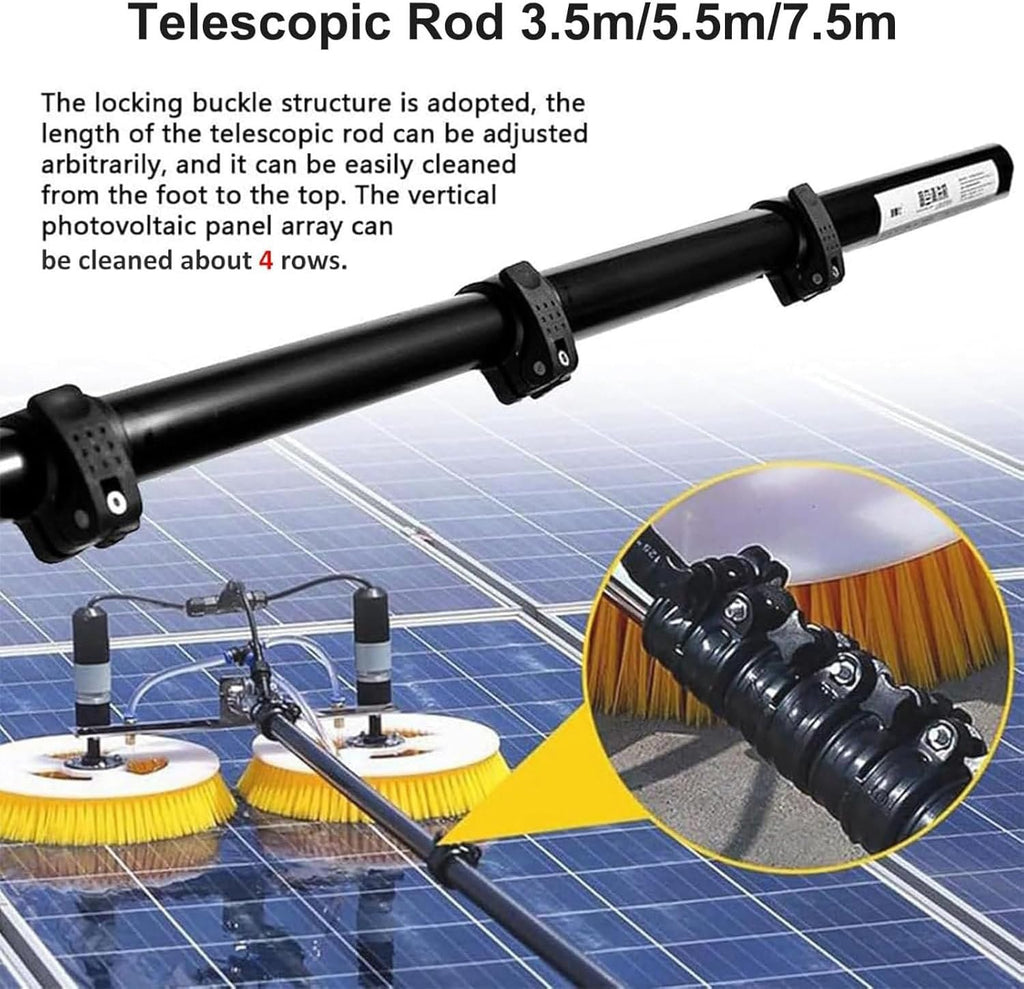 Solar Panel Electric Cleaning Brush, Water Fed Pole Brush for Solar Panels with Extension Rod,House Water Fed Pole Kit,Photovoltaic Panel Electric Cleaning Equipment(Mains+lithiumbatteryversion 3.5m)