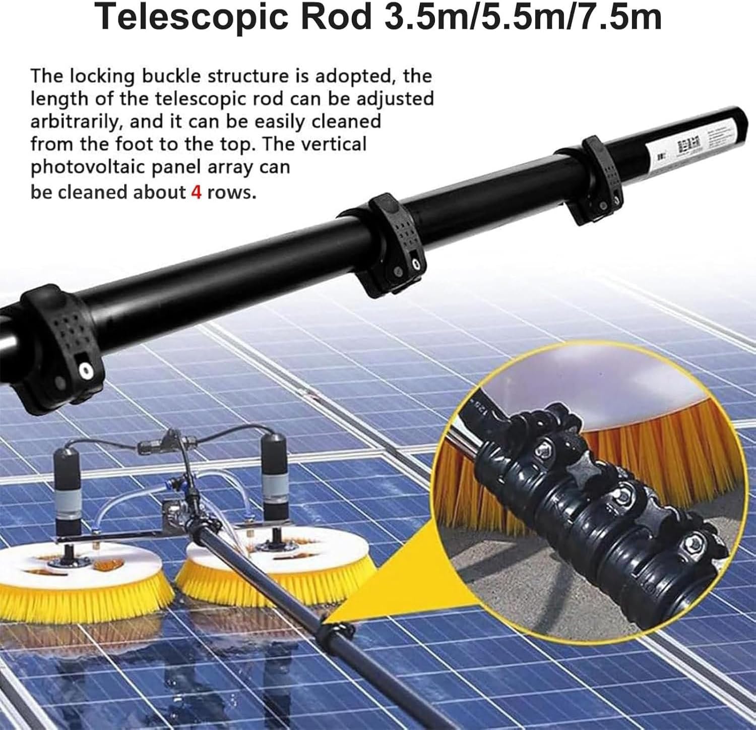 Solar Panel Electric Cleaning Brush, Water Fed Pole Brush for Solar Panels with Extension Rod,House Water Fed Pole Kit,Photovoltaic Panel Electric Cleaning Equipment(Mains+lithiumbatteryversion 5.5m)