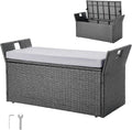 VEVOR Outdoor Storage Bench, 2-Person PE Rattan Storage Bench, 40 Gal Deck Box with Cushion & Side Handle, Supports up to 400 lbs, Outdoor Seating & Porch Decor for Patio Garden Balcony