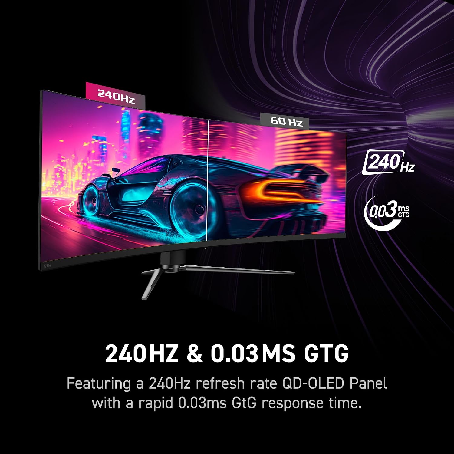 msi MPG 491CQPX QD-OLED 49-inch QD-OLED 5120 x 1440 (DQHD) Computer Monitor, 240Hz, Adaptive-Sync, HDMI, Display Port, VGA Port, VESA Mountable, Tilt, Height Adjustable, Speaker, 0.03ms, Black