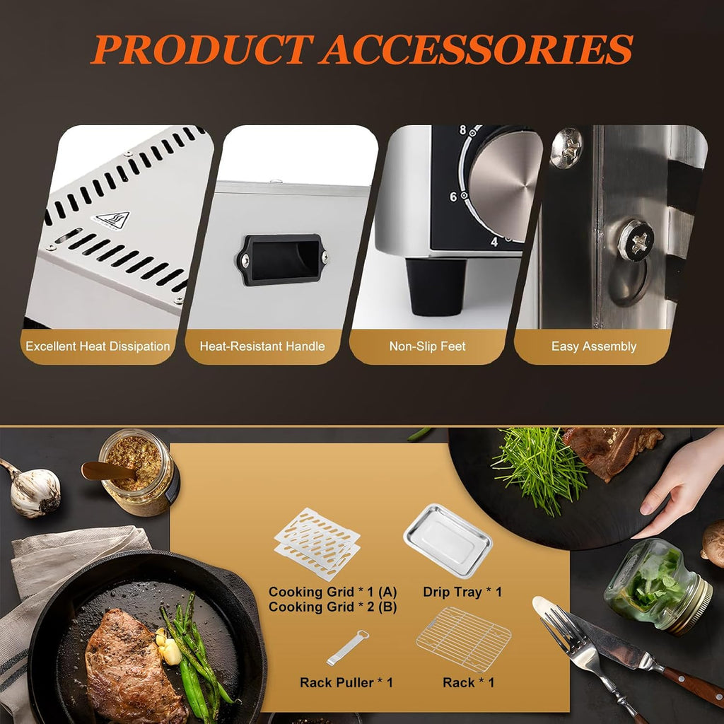 Indoor Grill and Smokeless, with Stepless Knob to Control Temperature and Time | 400-1450℉, BBQ Broiler, Portable, Electric Grill,B-110V
