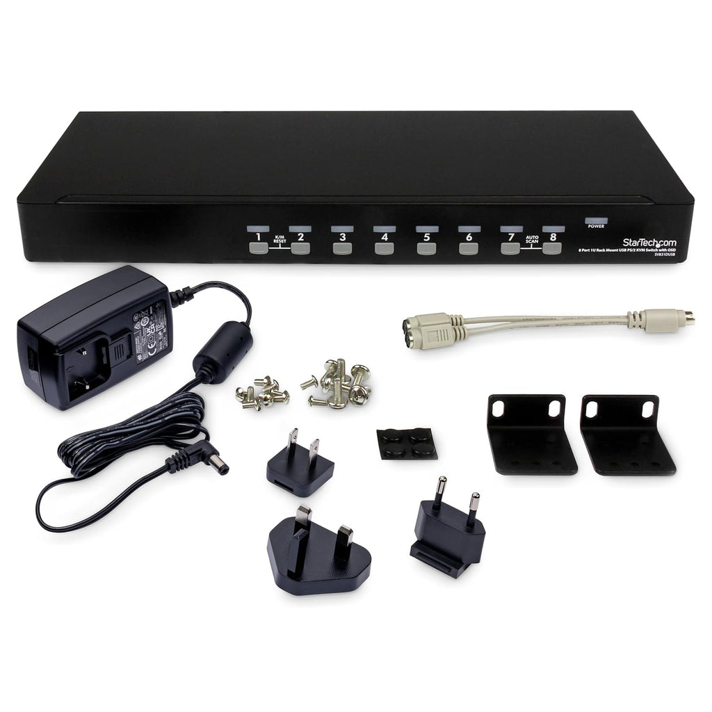 StarTech.com 8 Port VGA KVM Switch - 1U Rack Mount - USB PS/2 KVM Switch with OSD - 1920 x 1440, TAA @60hz - KVM Video Switch (SV831DUSB)