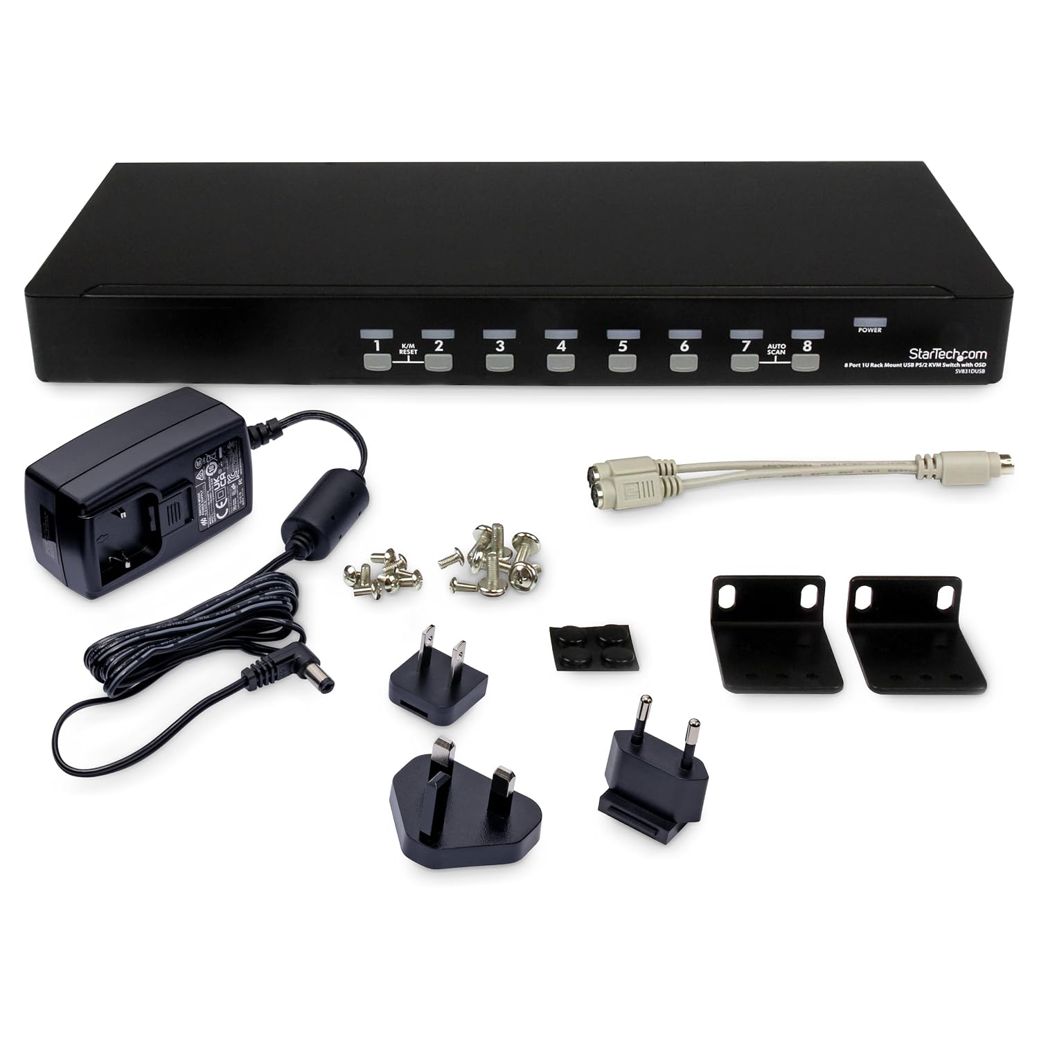 StarTech.com 8 Port VGA KVM Switch - 1U Rack Mount - USB PS/2 KVM Switch with OSD - 1920 x 1440, TAA @60hz - KVM Video Switch (SV831DUSB)