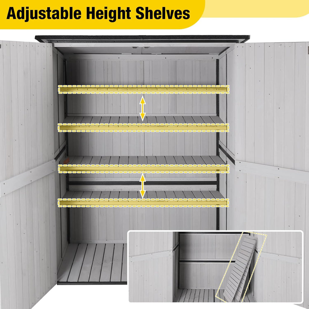 Aivituvin Outdoor Storage Shed with Floor, Garden Tool House with Metal Frame Structure, Large Wooden Cabinet with Adjustable Shelves for Backyard Garden Patio (White)