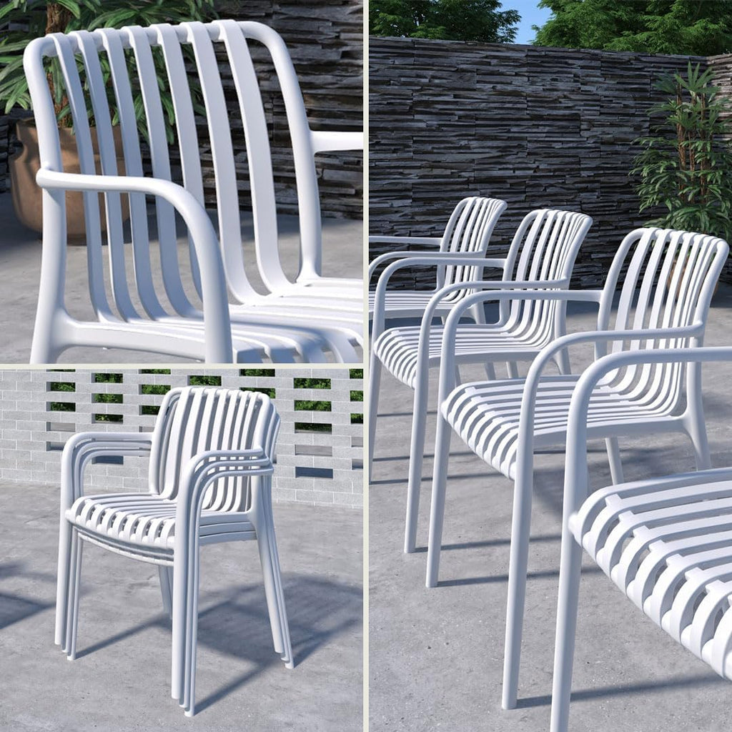 Urban Elements Frida Rectangular Extendable Patio Furniture Set | 100% Certified Teak Finish | Backyard Furniture, Outside Table and Chairs, Rectangular Outdoor Dining Set (White, 9-Piece)