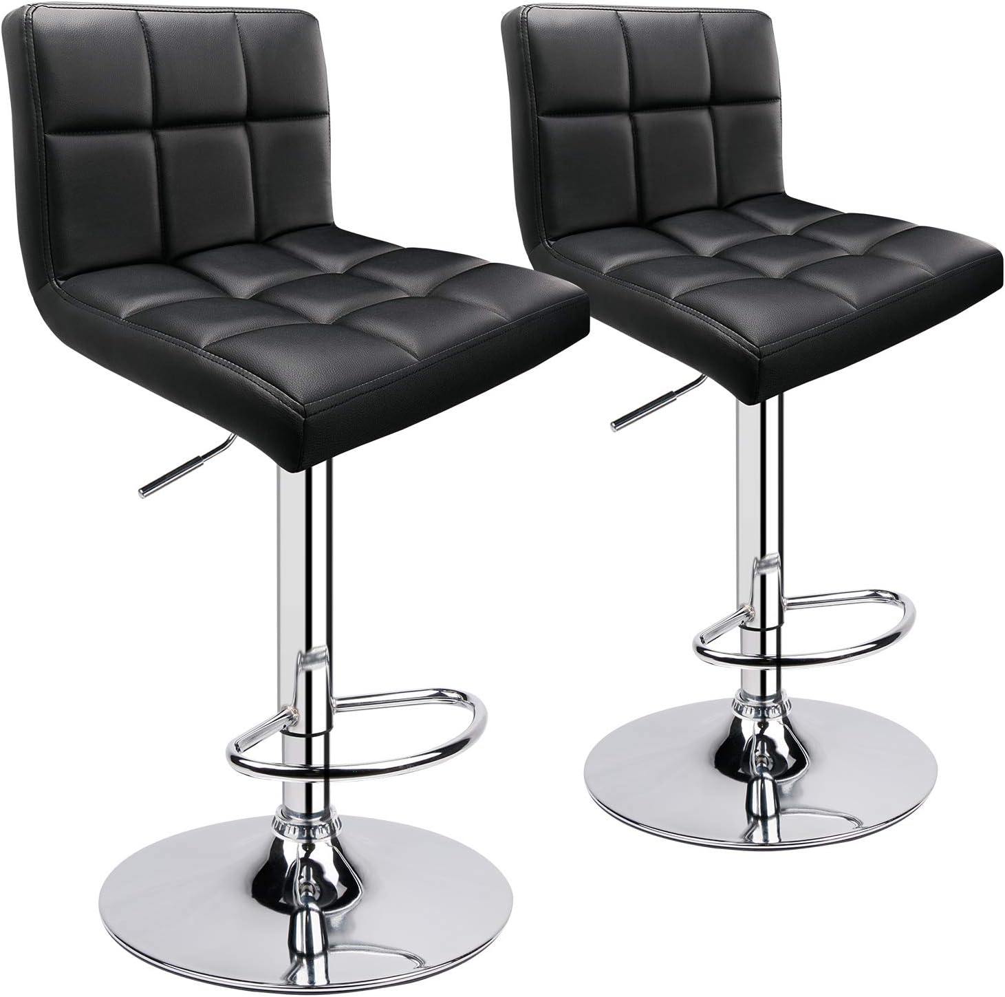 Leopard Bar Stools, Modern PU Leather Adjustable Swivel Bar Stool with Back, Set of 2 (Black)