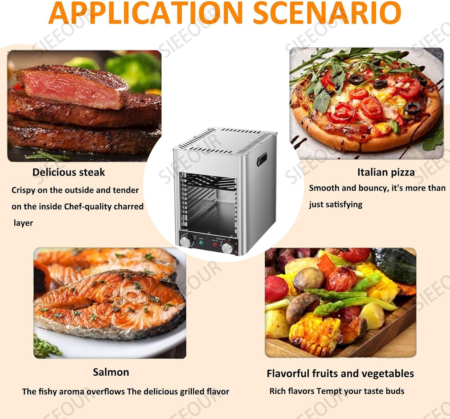 1700W Commercial Electric Steak Broiler, Steak Grill With Stainless Steel,10-Tier Indoor Smokeless With Timer & Temp Control (800℃), For Beef, Chicken, Pizza, Vegetables