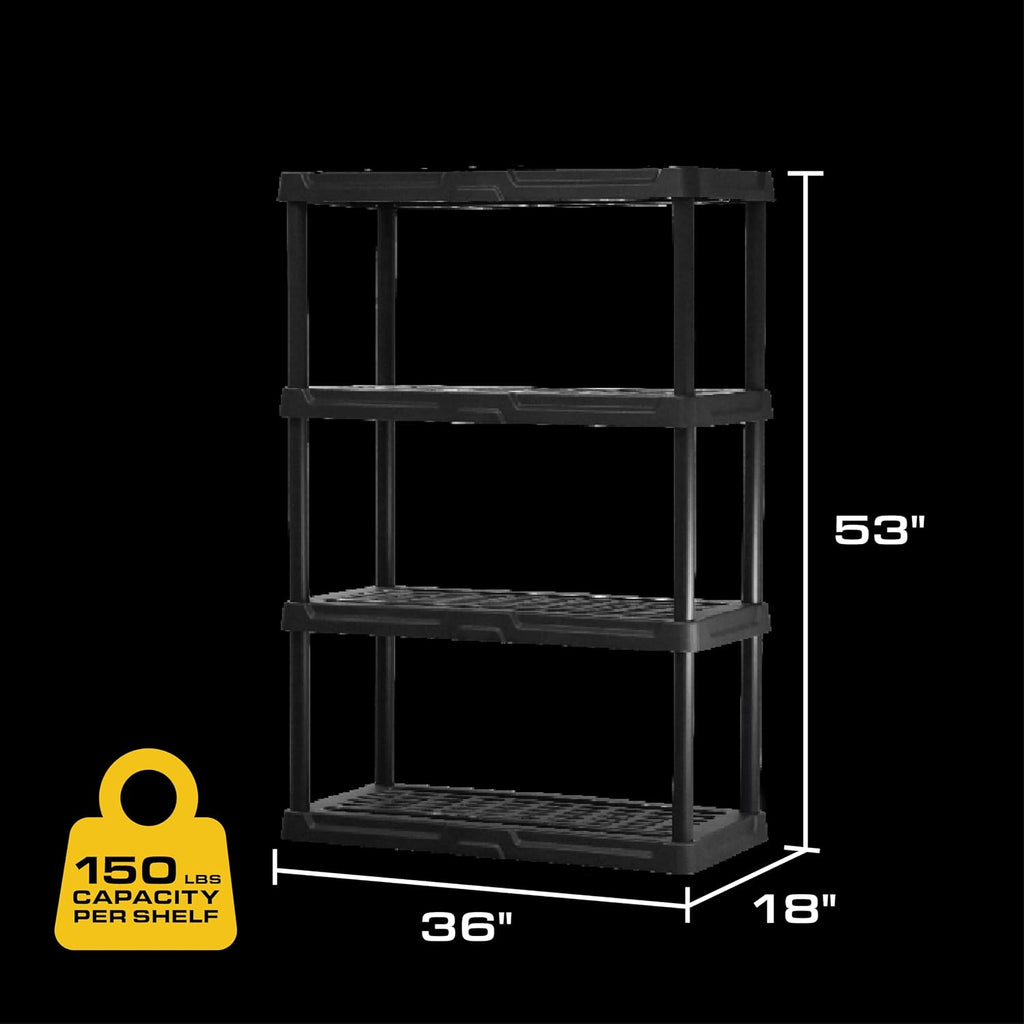 CENTREX CX 4-Tier Heavy Duty Plastic Storage Shelves that Support up to 150lbs/shelf, Organization and Storage, Weather-Resistant Design, Easy Assembly, 2 Pack, Black (53'H x 36'W x 18'D)