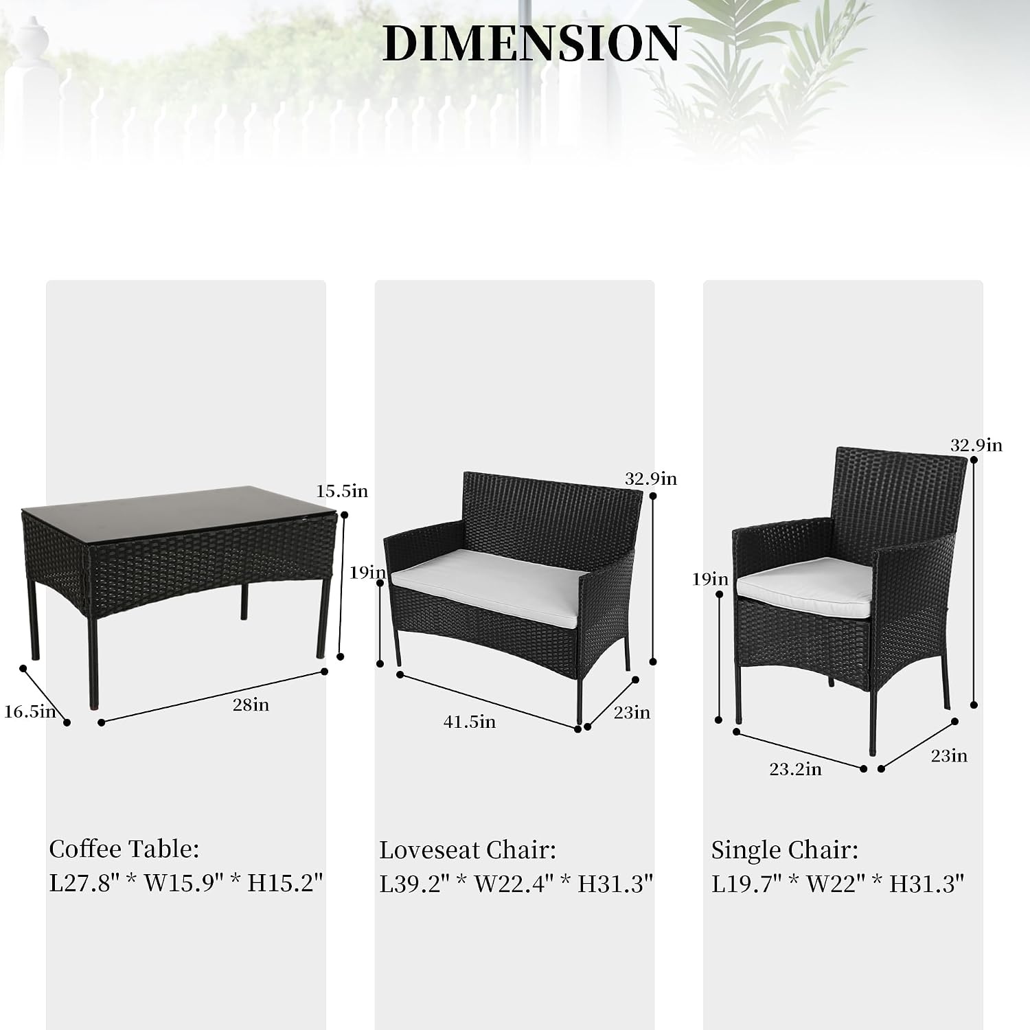 4 Pieces Patio Furniture Set,Rattan Chair Wicker Sofa Garden Conversation Sets,Outdoor Patio Set for Garden Lawn Pool or Backyard,Armrest Chair Loveseat with Tempered Glass Table（Black）