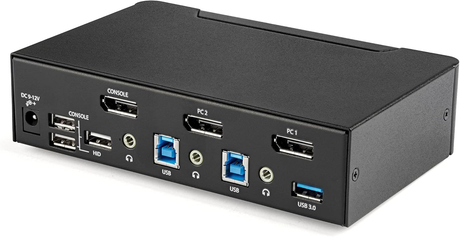 StarTech.com 2 Port DisplayPort KVM Switch - 4K 60Hz - Single Display - Dual Port UHD DP 1.2 USB KVM Switch with Integrated USB 3.0 Hub & Audio-Dell HP Apple Lenovo-TAA Compliant (SV231DPU34K), Black