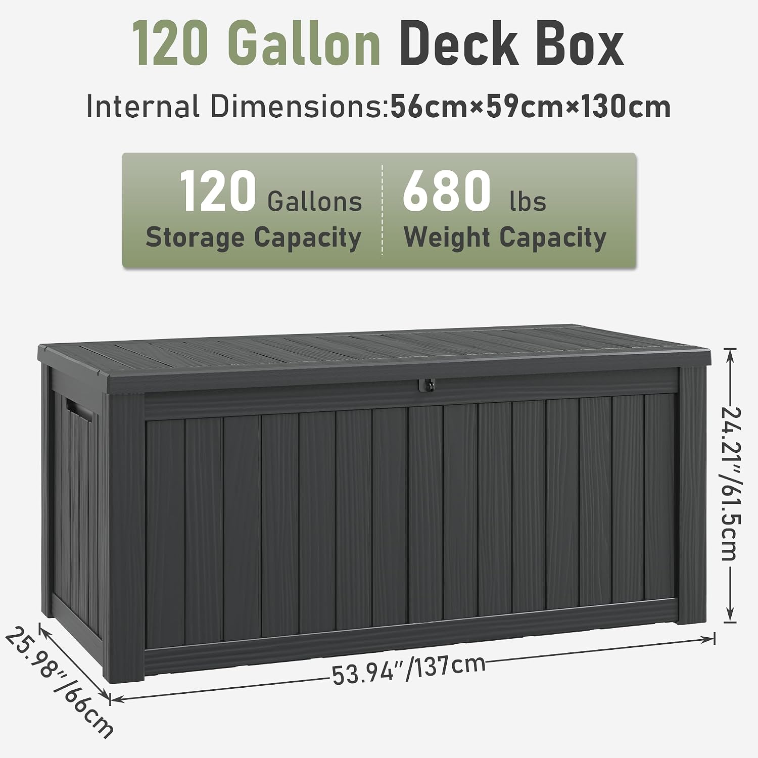 Outdoor Storage Box, 120 Gallon Deck Box, Resin Waterproof Outside Storage Bench, Outdoor Storage Cabinet With Lockable Lid, Backyard Deck Box For Garden Tools, Patio Cushions, Pool Accessories