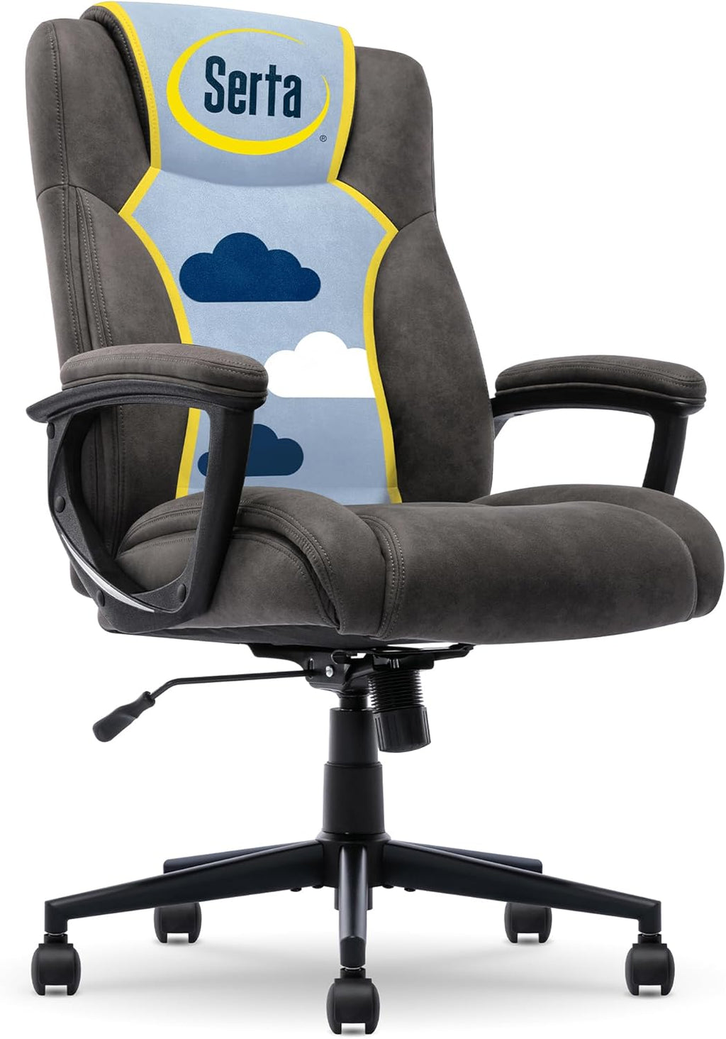 Serta Comfort Eco Office Chair, Ergonomic Mid-Back with Lumbar Support, Semi-Plush Seat Cushion and Layered Body Pillows, Padded Armrests, Metal Swivel Base, Soft Velvet Fabric, Brown