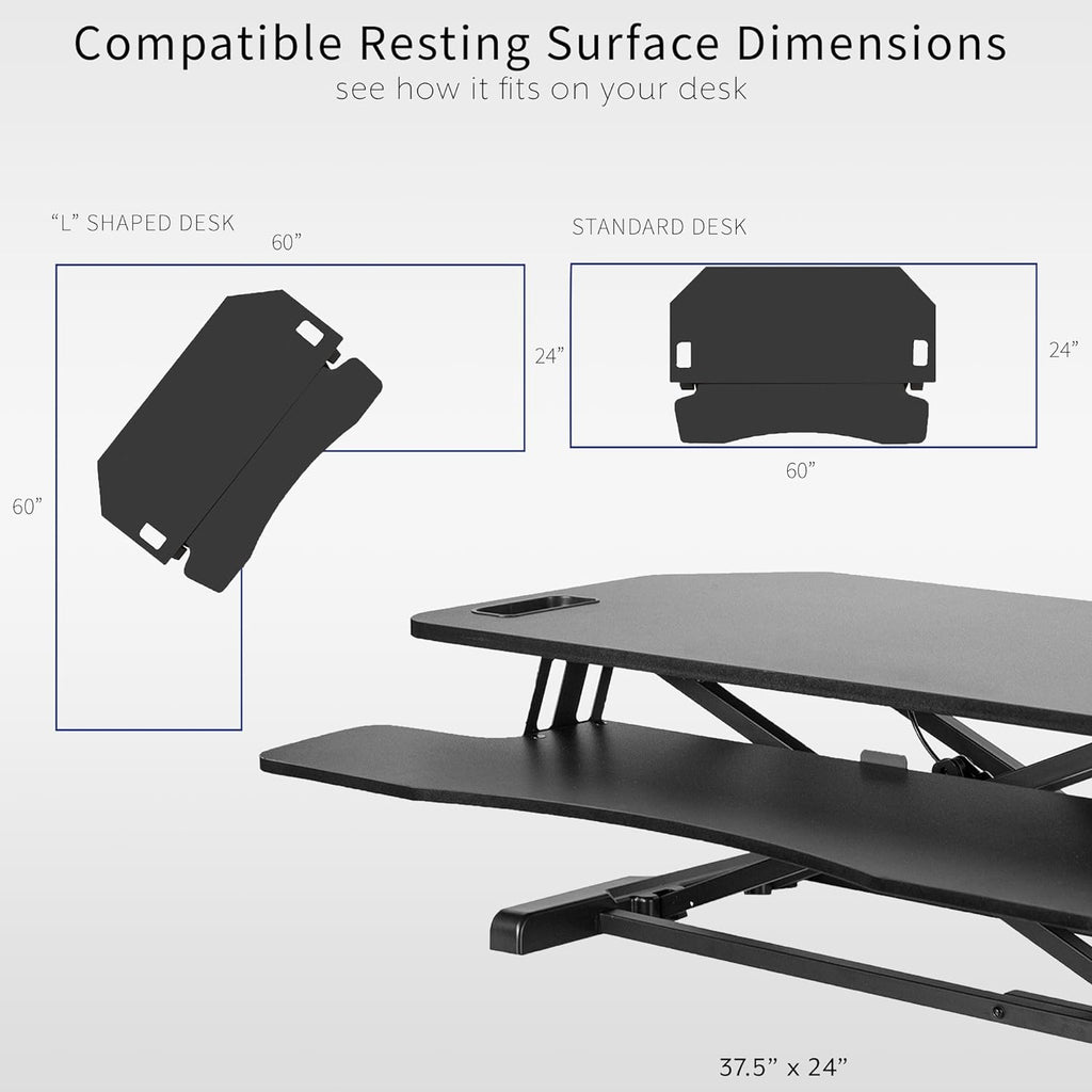 VIVO Extra Wide 38 inch Corner Desk Converter, K Series, Height Adjustable Sit to Stand Riser, Dual Monitor and Laptop Workstation with Wide Keyboard Tray, Black, DESK-V000KL
