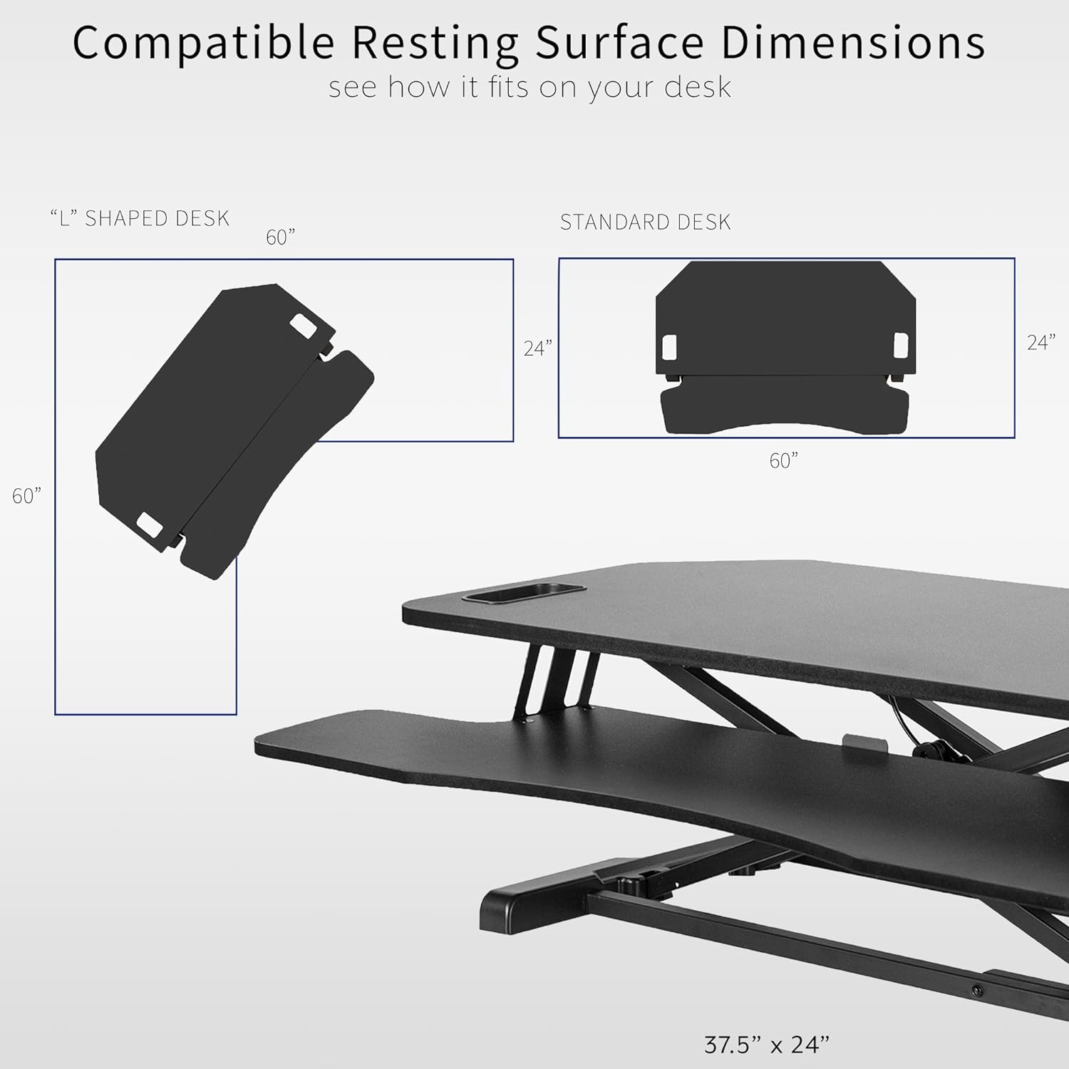 VIVO Extra Wide 38 inch Corner Desk Converter, K Series, Height Adjustable Sit to Stand Riser, Dual Monitor and Laptop Workstation with Wide Keyboard Tray, Black, DESK-V000KL