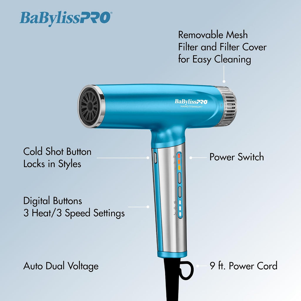 BaBylissPRO Nano Titanium Professional Nano Light Ionic Dual-Voltage Lightweight Hair Dryer
