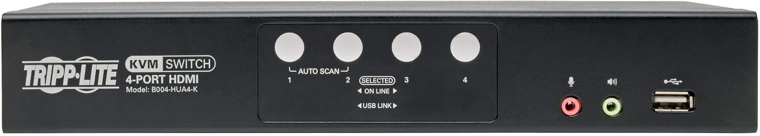 Tripp Lite 4 Port HDMI/USB KVM Switch, Audio/Video, USB 2.0 Peripheral Port, 1080p, Windows, Mac, Linux Compatible (B004-HUA4-K)