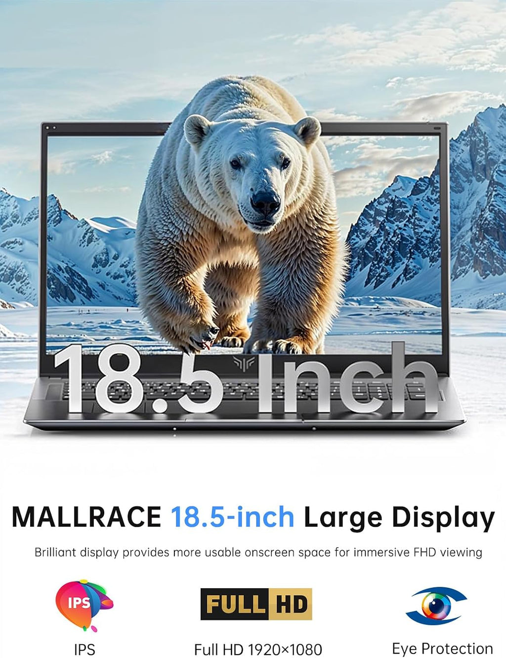 18.5 Inch Laptop with 8000 mAh Battery,Intel N150 Quad-Core Processor UP to 3.6GHZ,16GB DDR4 RAM 512GB SSD,WiFi 5,Full HD IPS Display,WIFI,2025 Windows 11 Laptops Computer for Business Office Student