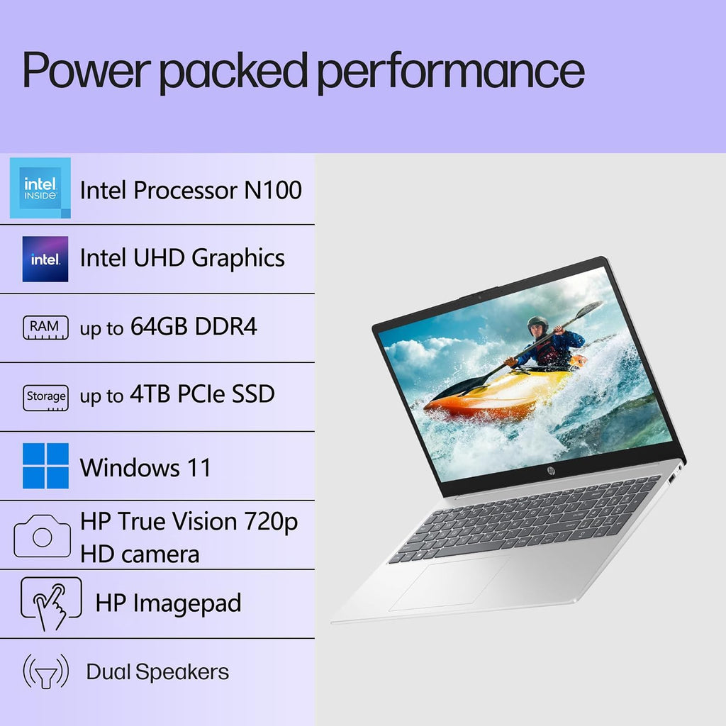 HP Essential Laptop Computer for Student Home Study, Office 365, Intel N100 (2026 Edition), 8GB RAM, 256GB SSD, Long Battery Life & Portable Design, 15.6' FHD, Type C RJ45 Cable, Windows 11 Home